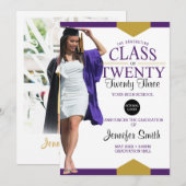 Purple Gold Graduation Photo Invitation (Devant / Derrière)