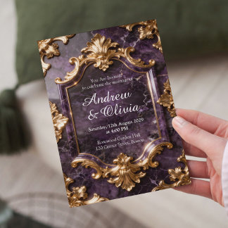 Purple Gold Marble Wedding Invitation