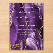 Purple Gold Marble Wedding Invitation with Rings (Recto)