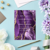 Purple Gold Marble Wedding Invitation with Rings (Insitu (Mariage))