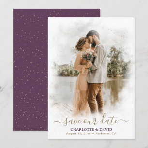 Purple Gold Mariage Photo Enregistrer notre carte