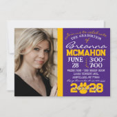 Purple & Gold Pawprint Graduation Photo Invitation (Devant)