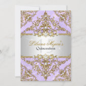 Purple & Gold Pearl Damask Quinceanera Invitation (Devant)