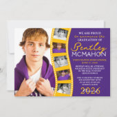 Purple & Gold Photo Filmstrip Grad Faire-part (Devant)
