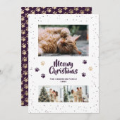 Purple Gold Photo Snow Paws Meowy Christmas Card Feestdagenkaart (Voorkant / Achterkant)