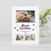 Purple Gold Photo Snow Paws Meowy Christmas Card Feestdagenkaart (Staand voorkant)