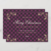 Purple Gold Plaid Noël Joyeuses Cartes du Nouvel A (Devant / Derrière)