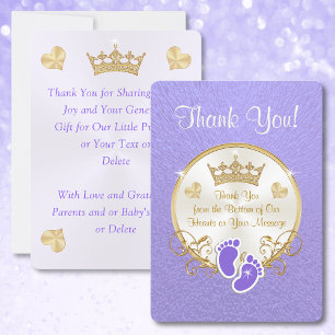 Purple Gold Princess Baby shower Merci Cartes