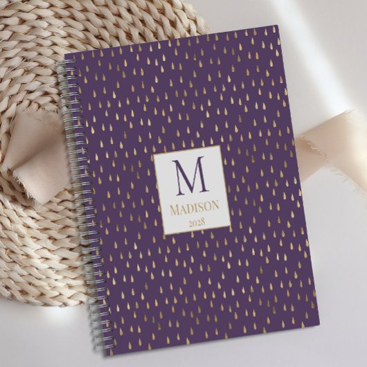 Purple Gold Raindrop Moderne Monogramme tendance