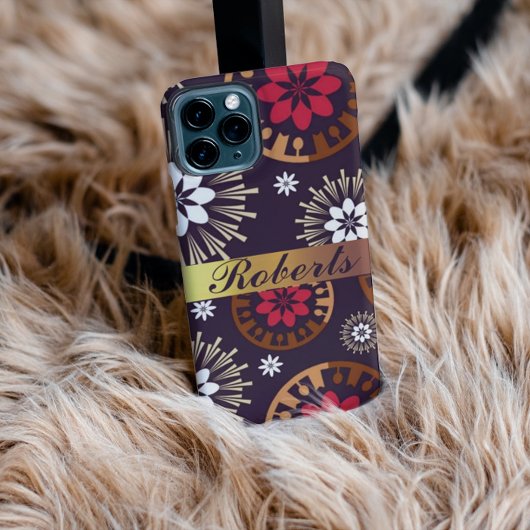 Purple Gold Red Retro Motif Ajouter un nom coque i