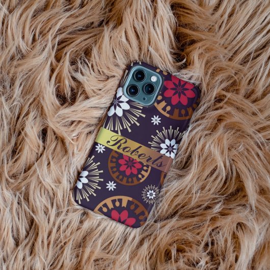 Purple Gold Red Retro Motif Ajouter un nom coque i