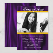 Purple Gold Satin Faire-part de graduation photo (Devant / Derrière)