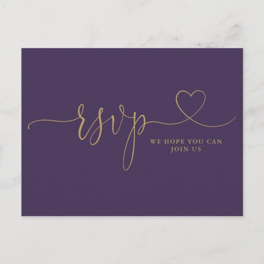 Purple Gold Script Chanson Demande de carte RSVP (Devant)