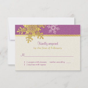 Purple Gold Snowflake Hiver Mariage Carte de répon