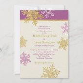 Purple Gold Snowflake hiver mariage Invitation (Devant)