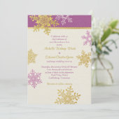 Purple Gold Snowflake hiver mariage Invitation (Debout devant)