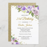 Purple Gold Sparkle Floral 21e Invitation d'annive<br><div class="desc">Plus joli fleurs Invitations d'anniversaire dans le Little Bayleigh Store!</div>