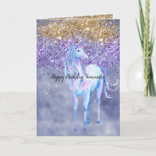 Purple Gold Sparkle Unicorn Kaart