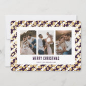 Purple Gold Stars 3 Photo Joyeuse carte de Noël (Devant)