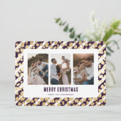 Purple Gold Stars 3 Photo Joyeuse carte de Noël (Debout devant)