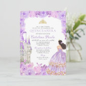Purple Gold Tiara Princess Quinceañera Invitation (Debout devant)