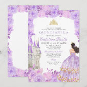 Purple Gold Tiara Princess Quinceañera Invitation (Devant / Derrière)