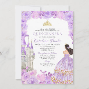 Purple Gold Tiara Princess Quinceañera Invitation