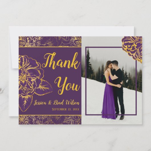 Purple Gold Vintage Floral Mariage Merci photo (Devant)