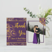 Purple Gold Vintage Floral Mariage Merci photo (Debout devant)