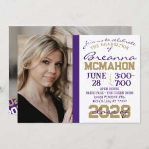Purple, Gold & White Graduation 2 Photo Invitation
