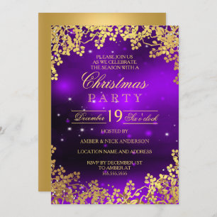 Purple Gold Wreath Christmas Party Invitation