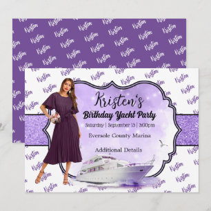 Purple Gold Yacht Party Anniversaire Invitation