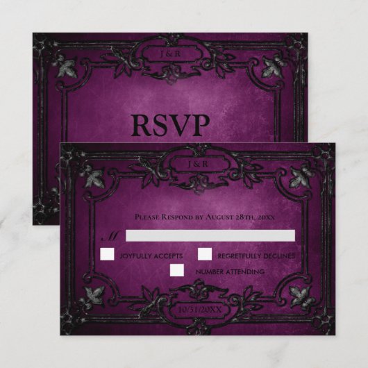 Purple Gothic Halloween Wedding RSVP Card (Devant / Derrière)