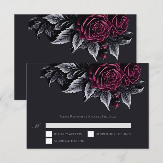 Purple Gothic Halloween Wedding RSVP Card (Devant / Derrière)
