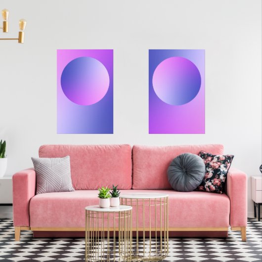 Purple Gradient Circle Vignette Abstract Design Muurkunst Sets (Woonkamer)
