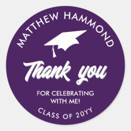 Purple Graduating Class Thank You Grad Cap Ronde Sticker