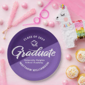 Purple Graduation Bold Retro Script Cap Icon Papieren Bordje (Feest)