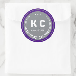 Purple & Gray  Class of 2026 Graduation Envelope Ronde Sticker