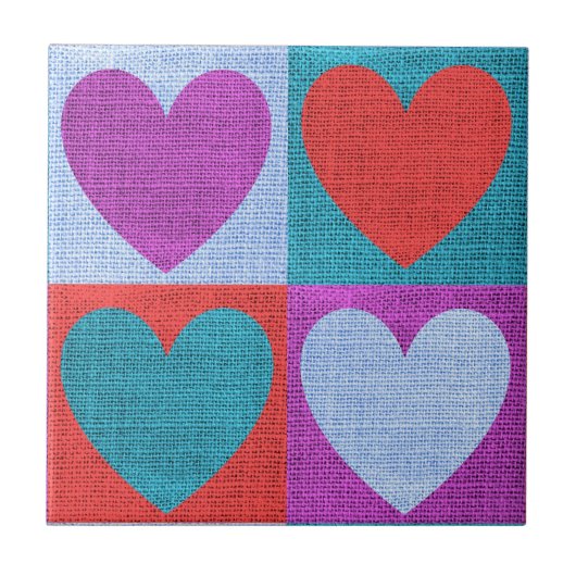 Purple Green and Red Checked Heart Pattern Tegeltje (Voorkant)