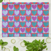 Purple Green and Red Checked Heart Pattern Theedoek (Gevouwen)