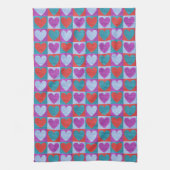 Purple Green and Red Checked Heart Pattern Theedoek (Verticaal)