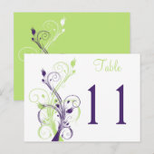 Purple Green Blanc Floral Numéro de table Carte po (Devant / Derrière)