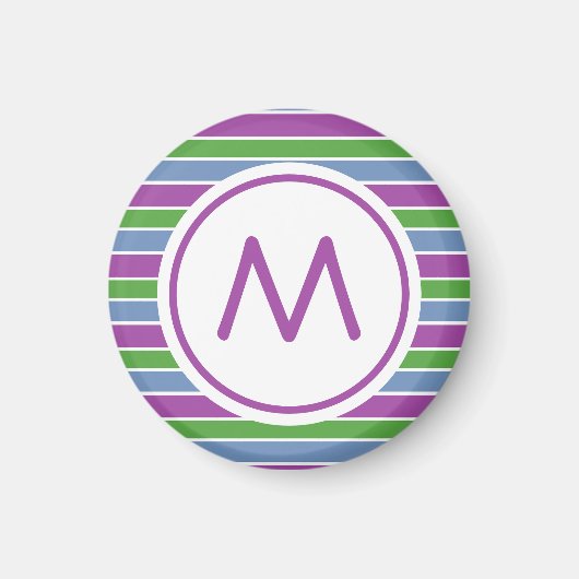 Purple Green Blue Striped Monogram Magneet (Voorkant)
