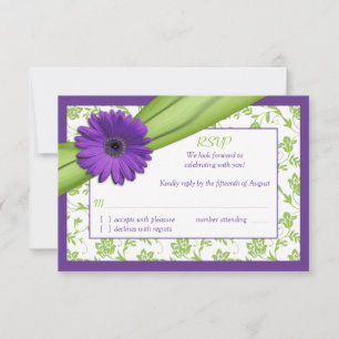 Purple Green Daisy Floral Mariage Carte de réponse