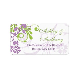 Purple Green Floral Mariage Adresse Étiquette