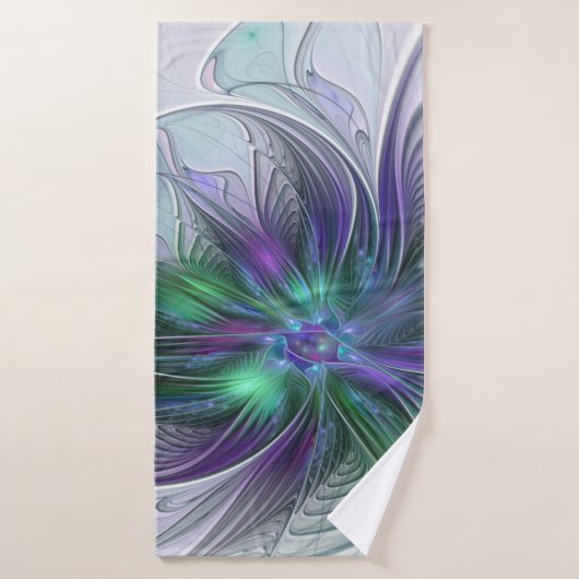 Purple Green Flower Modern Abstract Art Fractal (Serviette de bain)