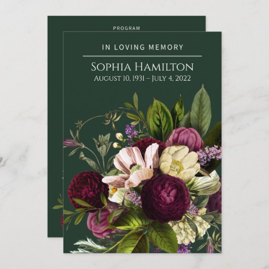 Purple Green Funeral Memorial Programme (Devant / Derrière)