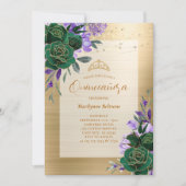 Purple Green Gold Floral Quinceañera Invitation (Devant)