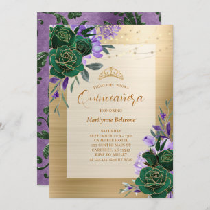 Purple Green Gold Floral Quinceañera Invitation