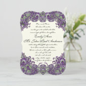 Purple & Green Peacock Ivory Wedding Invitations (Debout devant)